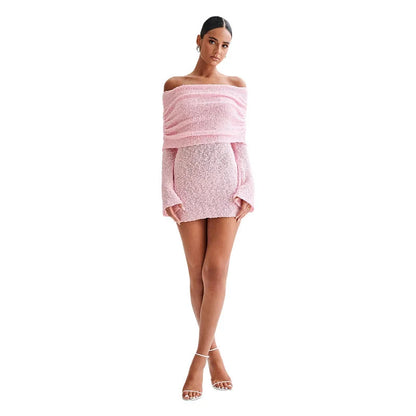 Women's knitted boat neck dress in various colours for spring summer fashion