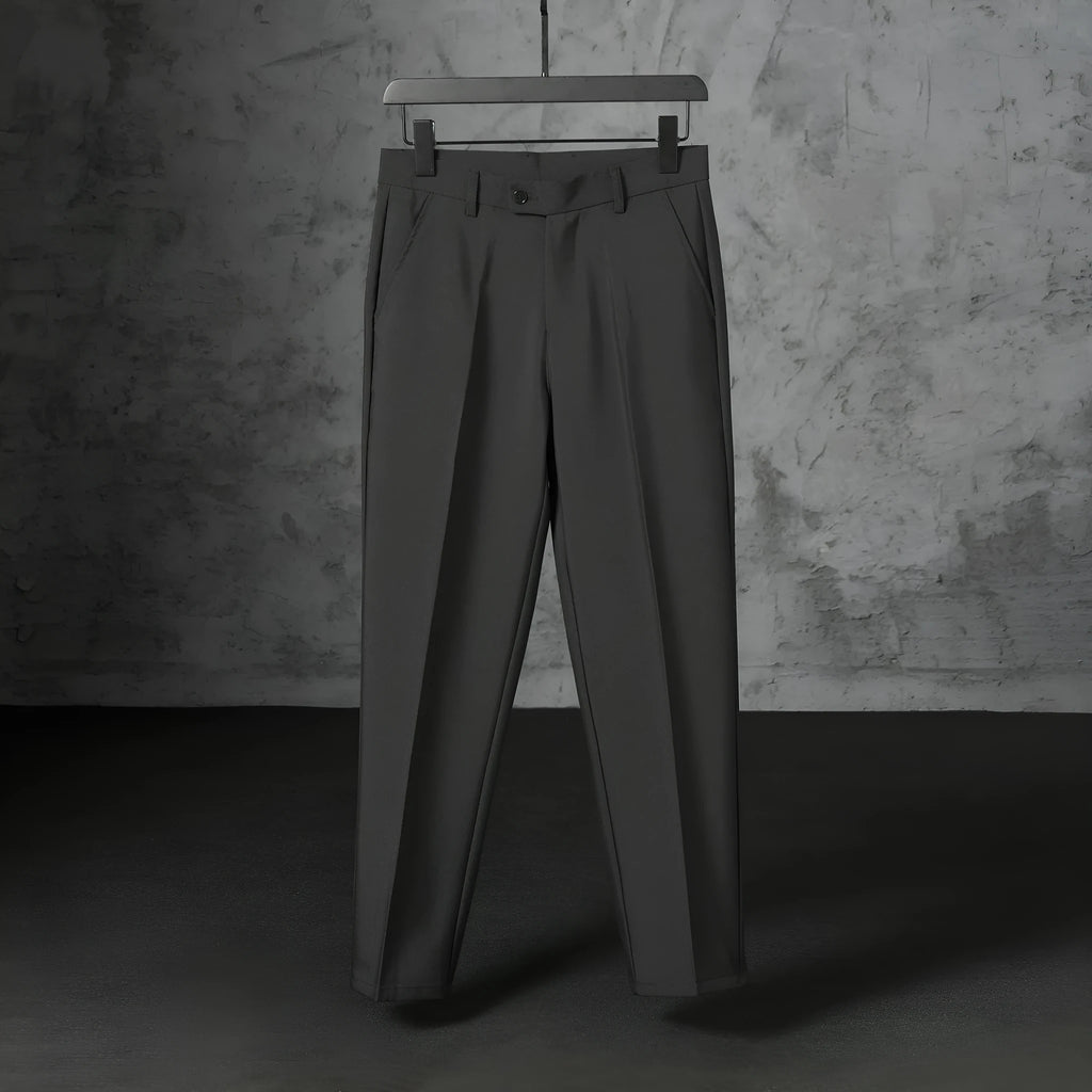 Autumn men's straight loose fit brushed polyester casual trousers in khaki, front view