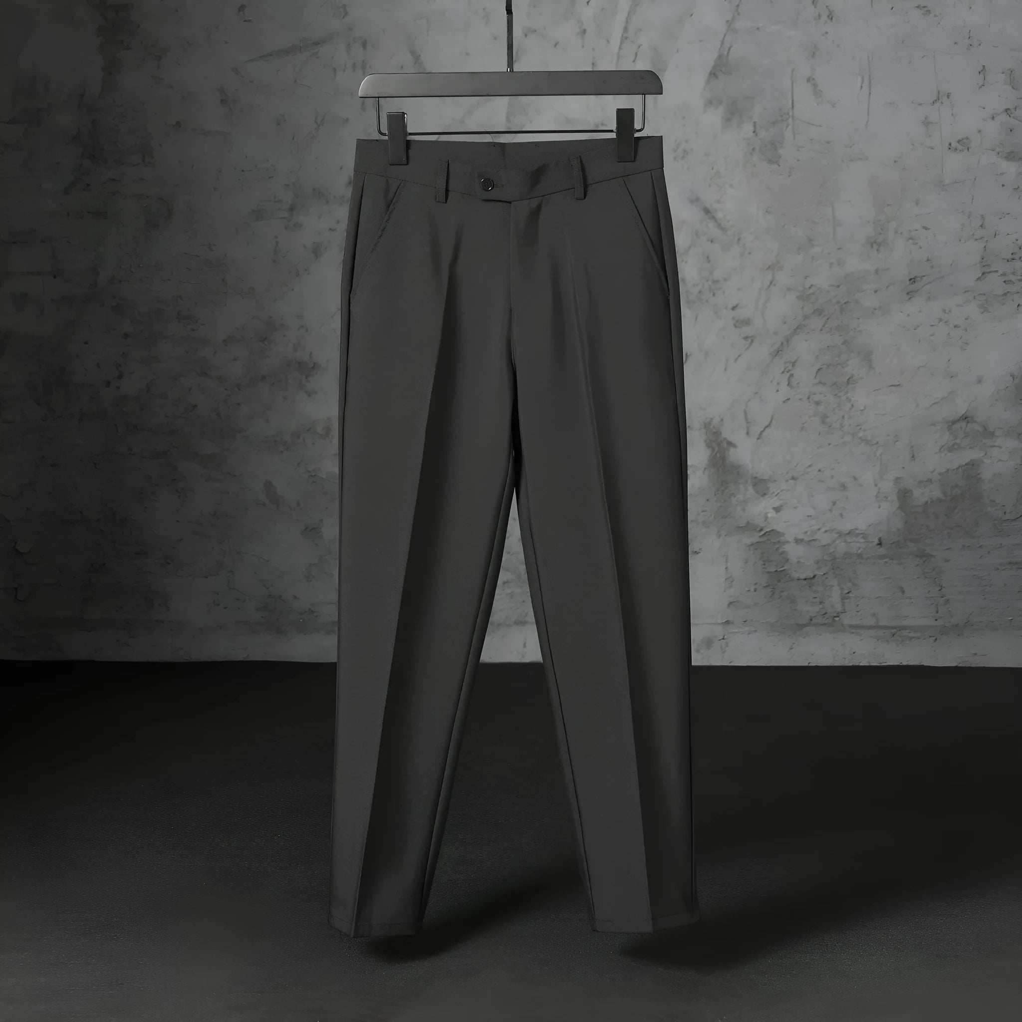 Autumn men's straight loose fit brushed polyester casual trousers in khaki, front view