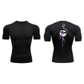 Men's short sleeve loose fit compression shirt with a sword print design on the front.