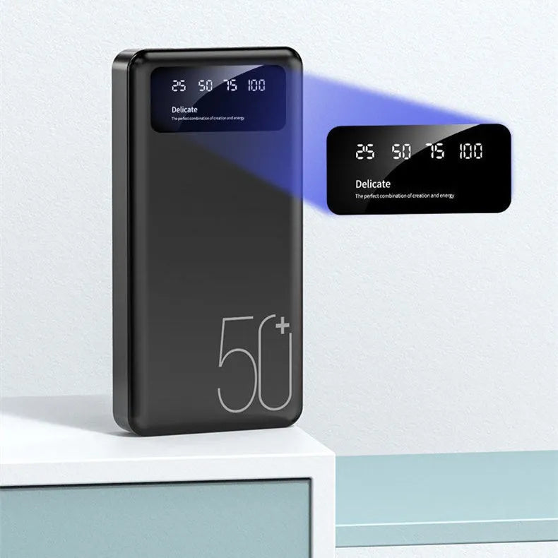 50000 mAh fabric texture portable power bank with LED LCD display in black and white options