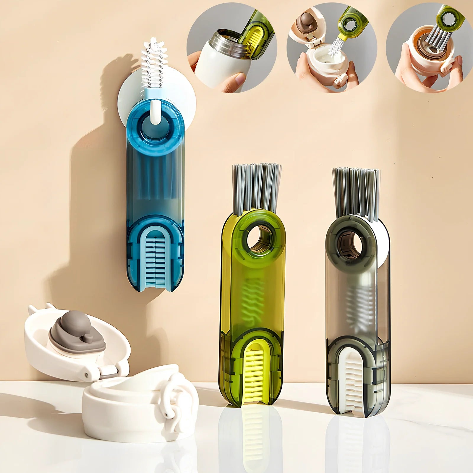 3-in-1 spiral cleaning brush for bottle lids and cup grooves with food-safe materials