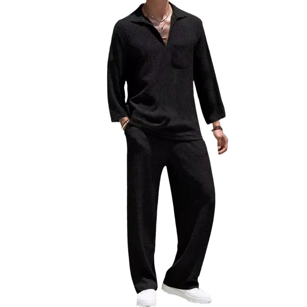 Men's casual shirt and trousers commuter suit set in lake blue colour.