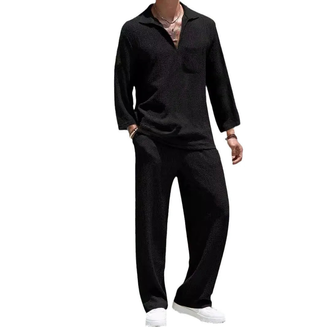 Men's casual shirt and trousers commuter suit set in lake blue colour.