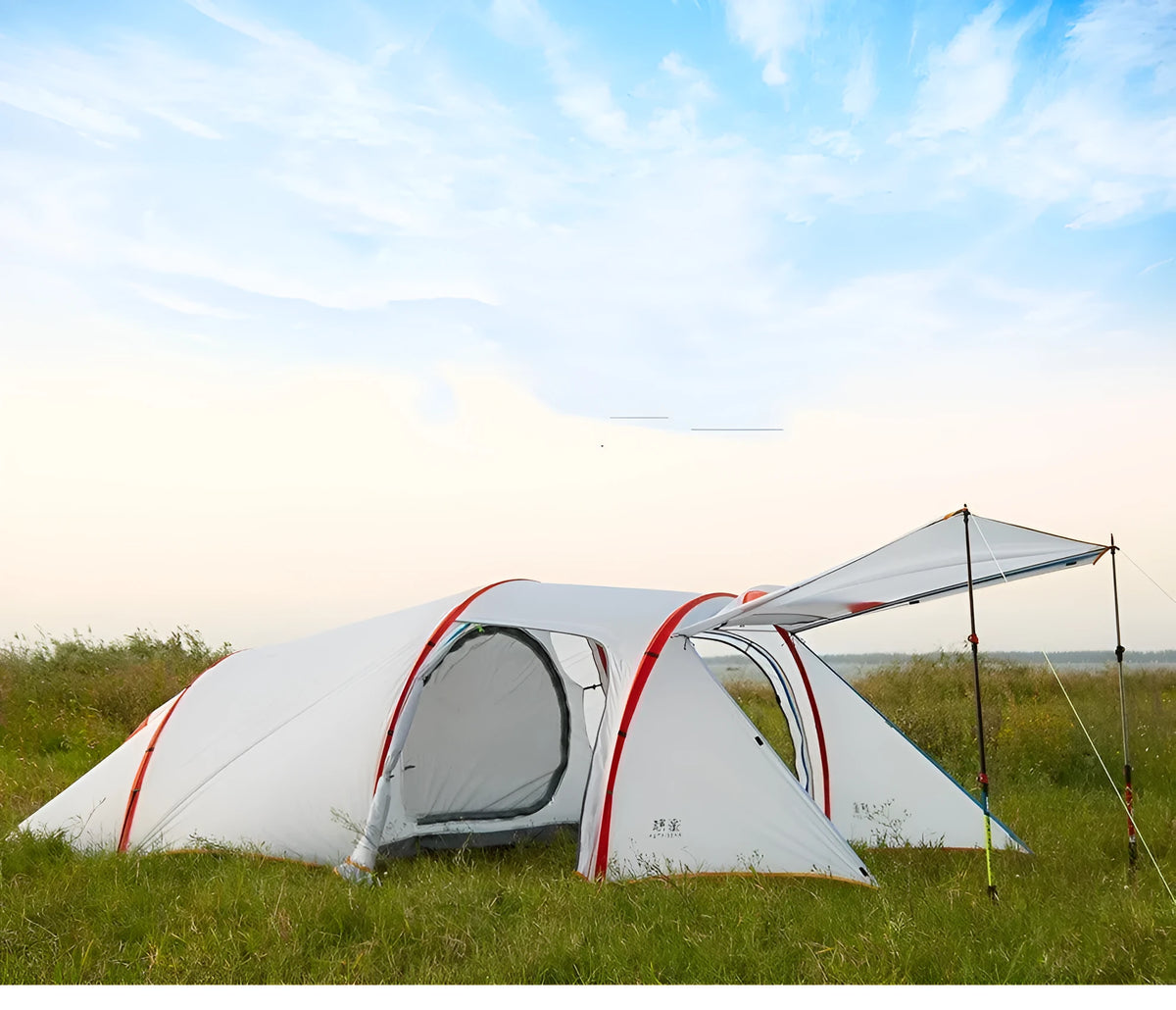 3 person tunnel tent for mountaineering camping with aluminium poles and cloud cover colour