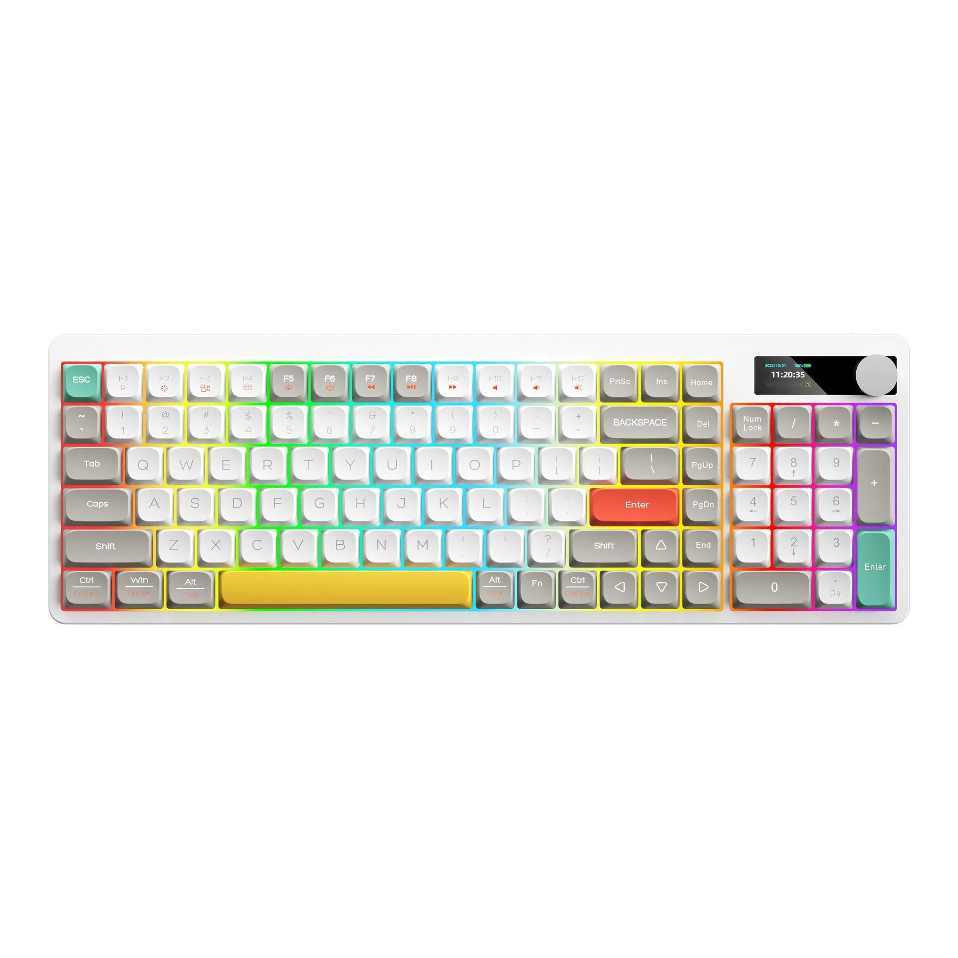 Black iron mechanical keyboard with RGB backlighting and full key layout on a desk
