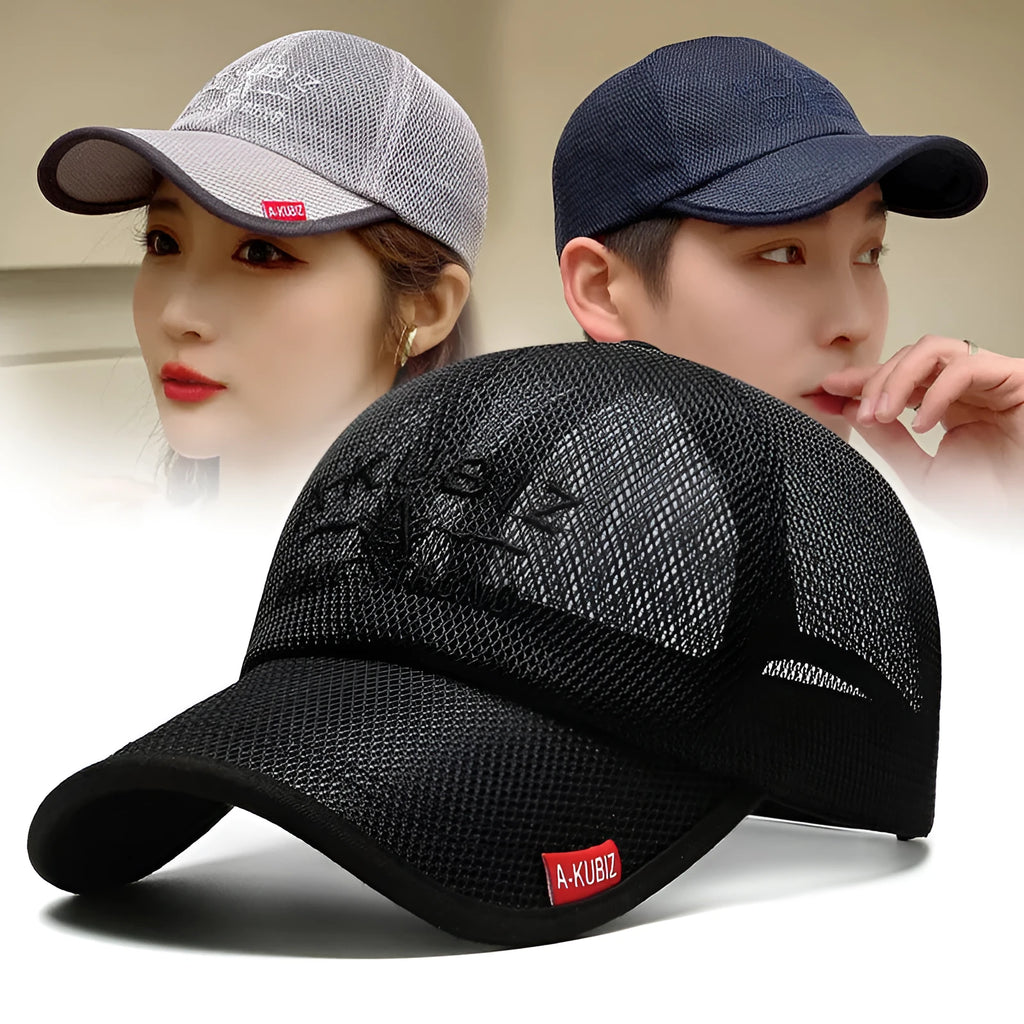 Men's adjustable cotton mesh baseball cap in khaki colour with dome crown styling