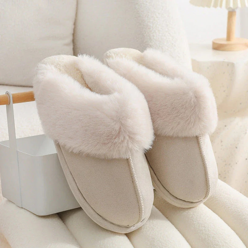 Cozy plush home slippers in a variety of colors, featuring a soft lining and non-slip sole for maximum comfort and traction