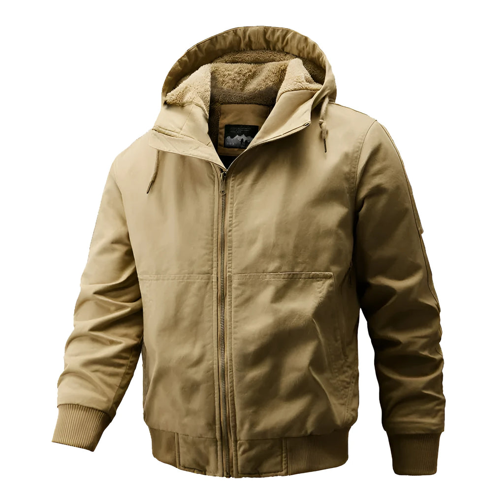 Men's cotton padded winter jacket in black with loose fit and side pockets