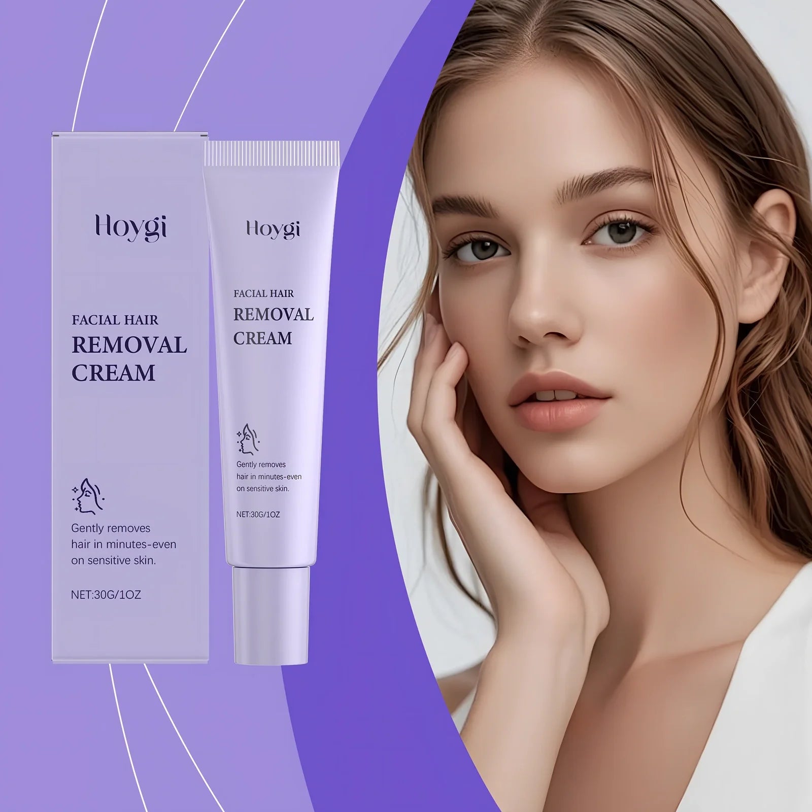 Women's 30g tube of facial hair removal cream with plant extracts for smooth, moisturised skin, 2.9x2.9x15cm size