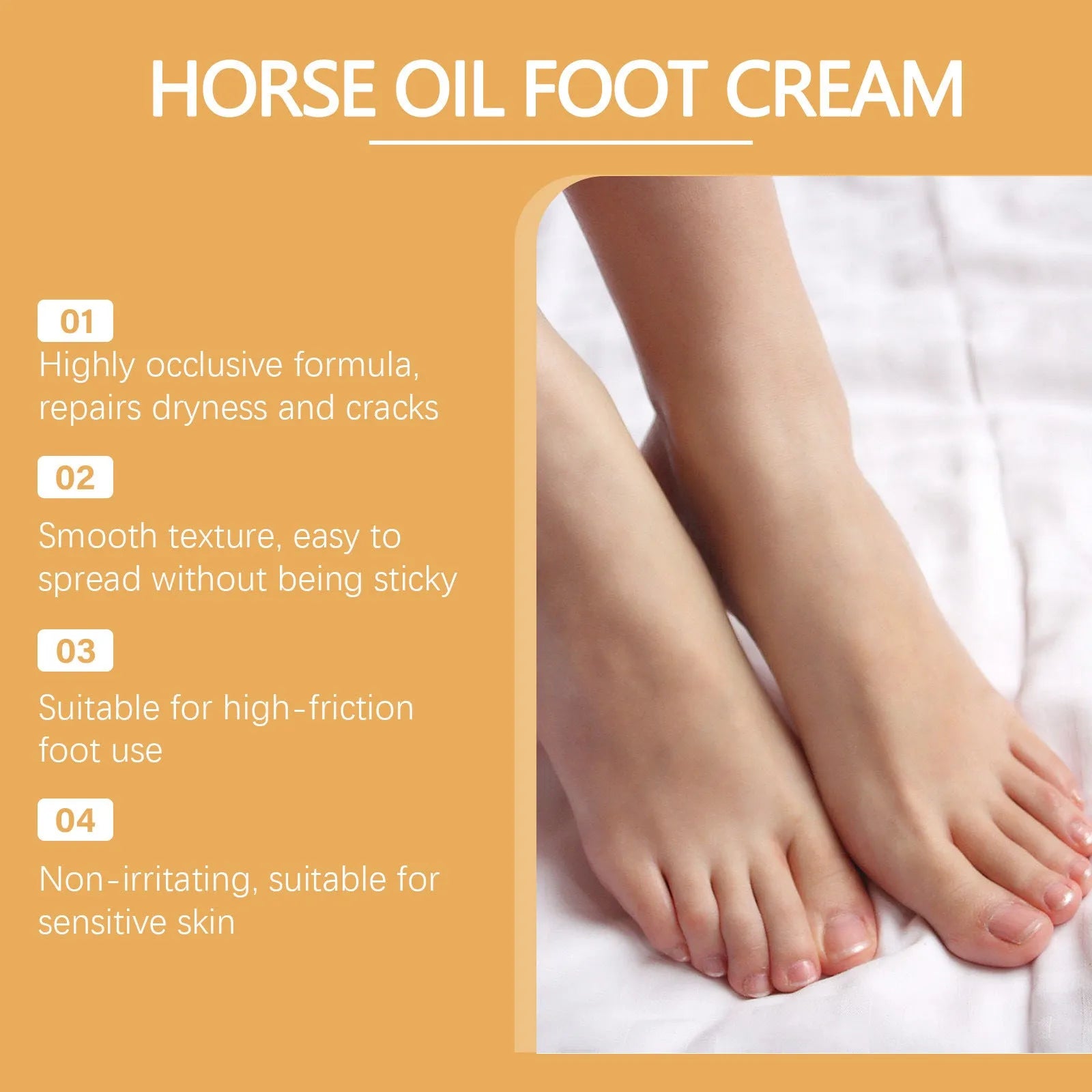 30g tube of horse oil foot and neck care cream for moisturising dry skin.