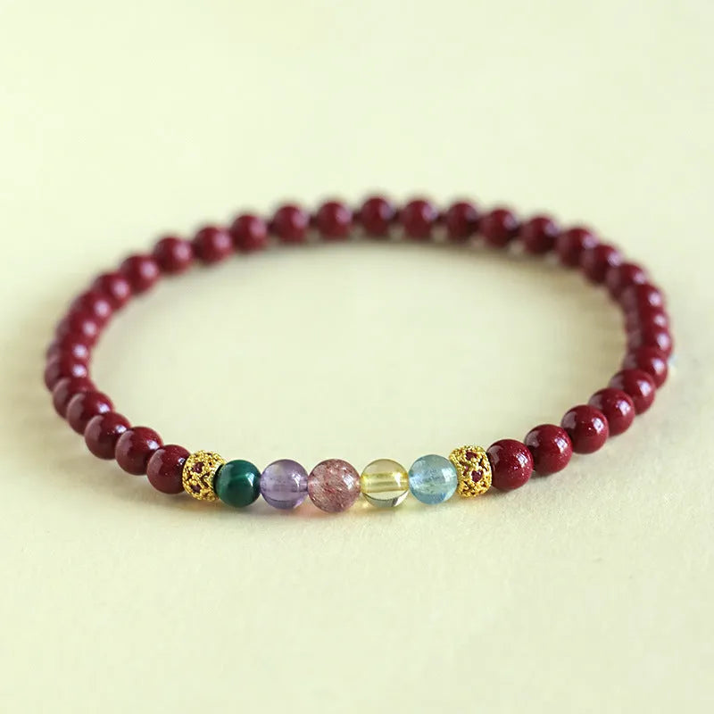 Purple gold cinnabar crystal string beads bracelet with manual processing in couple style
