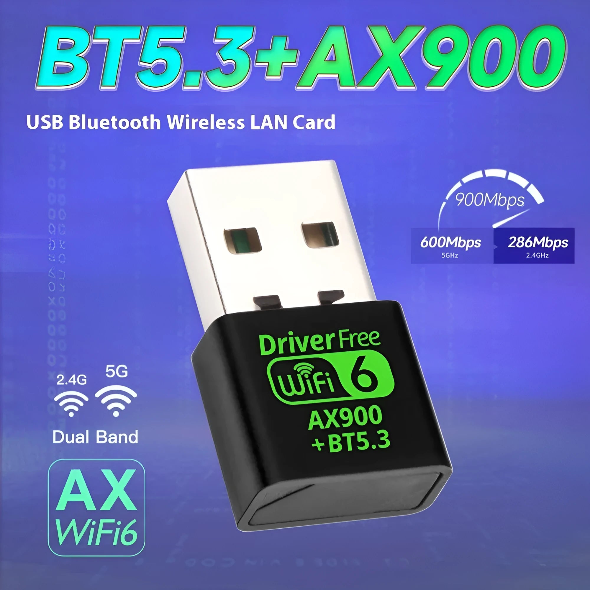 AX900M black USB WiFi6 wireless network card receiver for Windows 10 11 laptop desktop