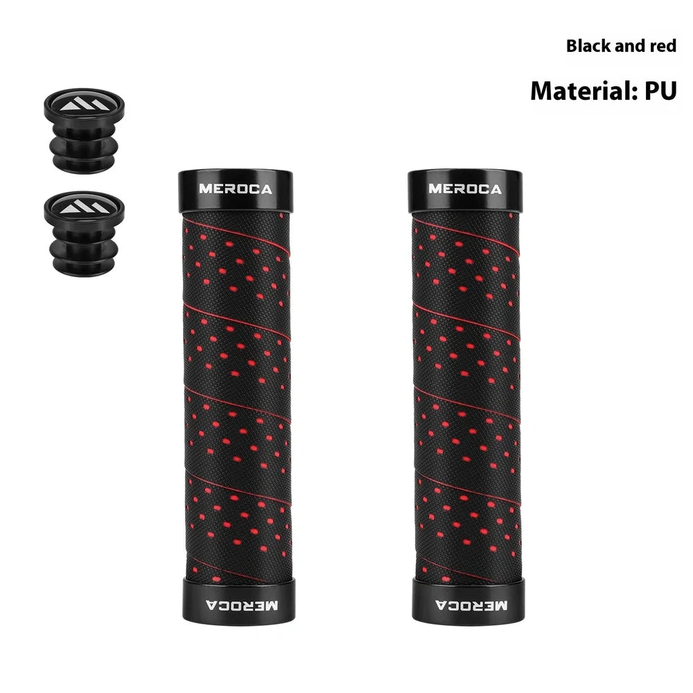 Lockable bicycle handlebar covers with anti-slip winding pattern in black-red colour combination