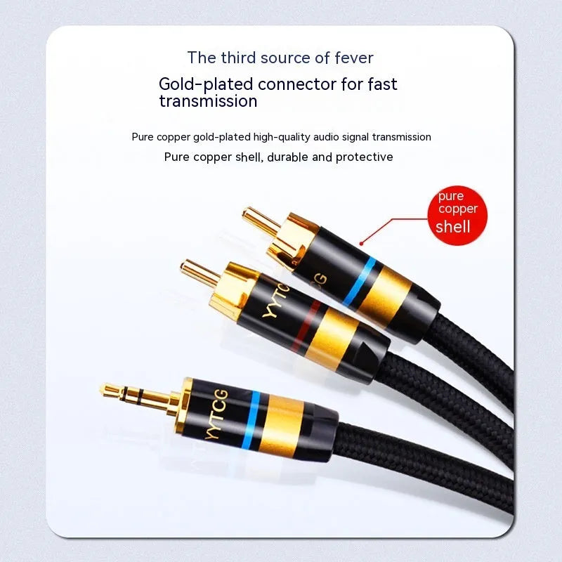 3.5mm to 2RCA computer audio cable with PVC cotton net sheath, available in multiple lengths