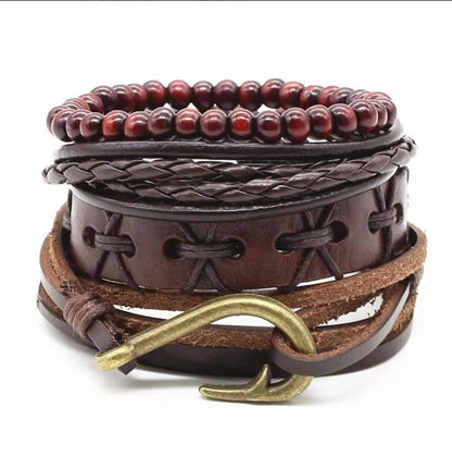 Men's genuine leather vintage braided bracelet with adjustable sliding knot