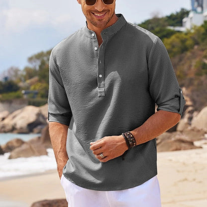 Men's stand collar cotton blend shirt in various colours and sizes for autumn wear