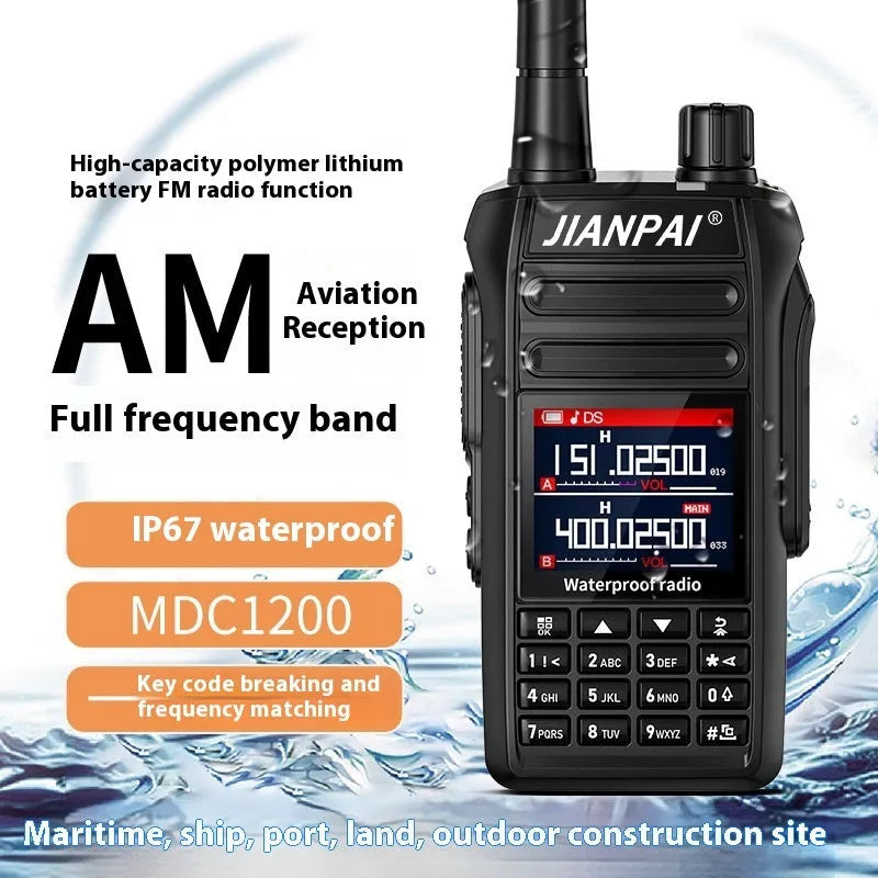Black waterproof aviation headset with antenna and back clip showing plastic shell construction