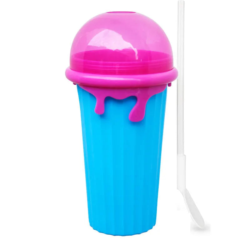 Blue silicone slushy maker cup with 500ml capacity for homemade smoothies