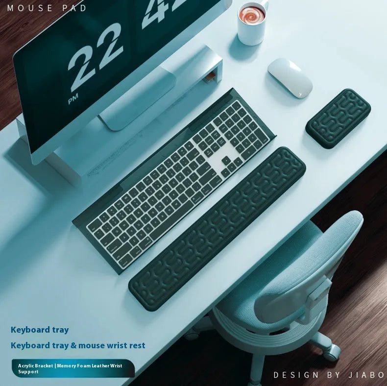 Double sided keyboard and mouse pad with memory foam wrist support on anti-slip resin base