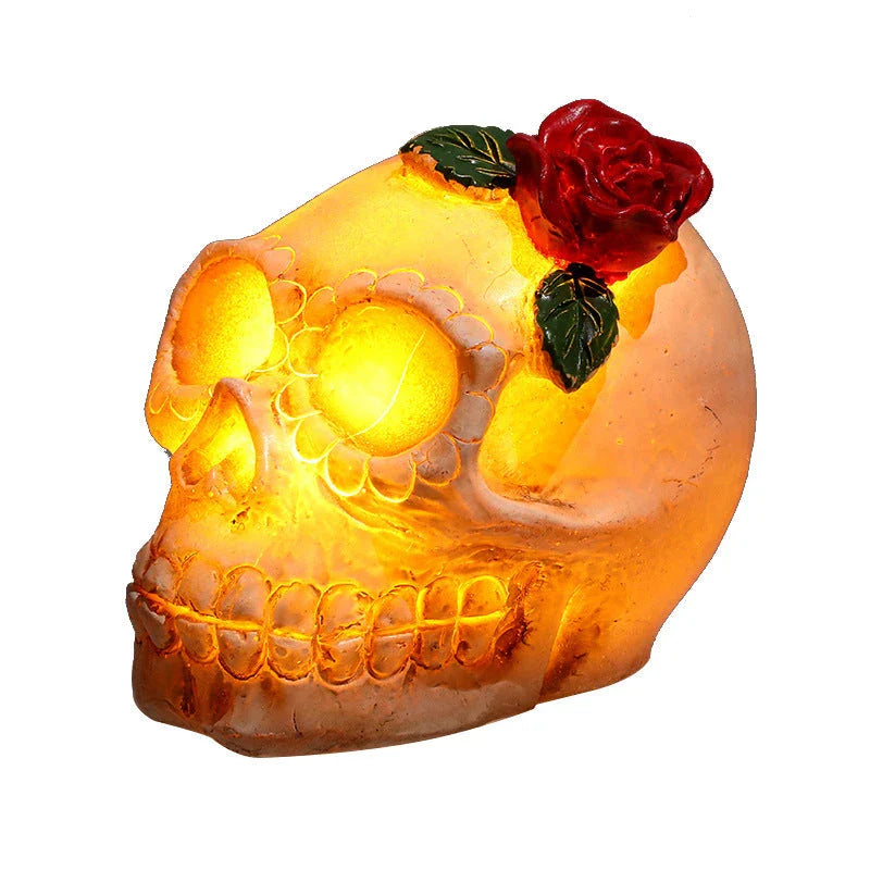 Spooky skull-shaped lamp with a ghostly glow, perfect for Halloween decorations or year-round use as a cosy nightlight