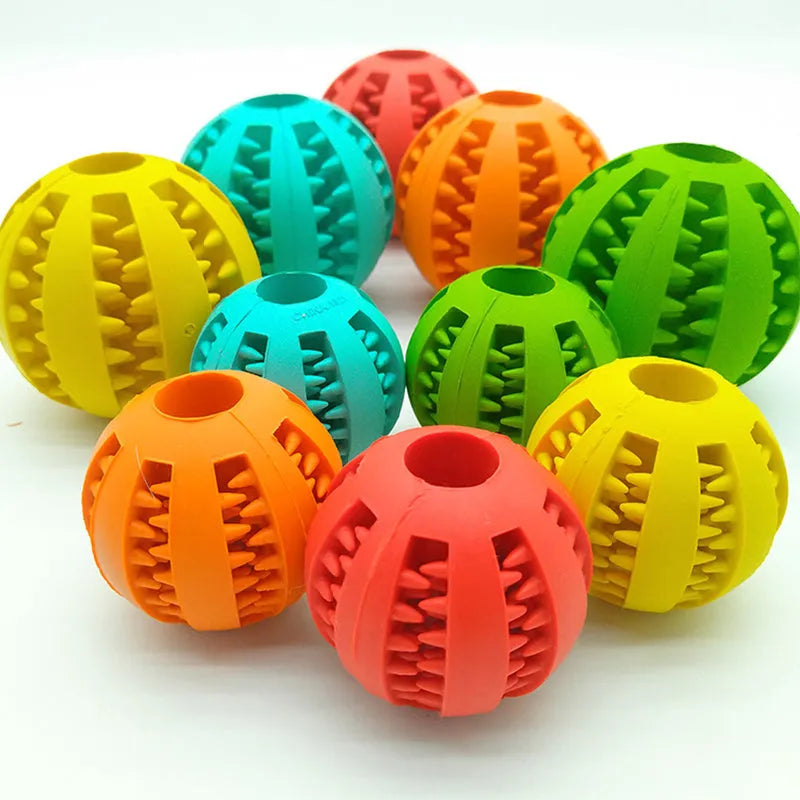 Natural silica gel slow feeder dog ball toy in blue for dental cleaning and treat dispensing