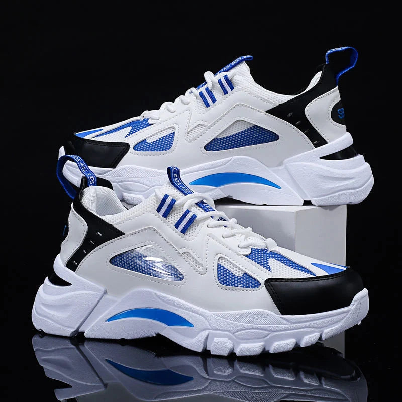 Men's white non-slip sneakers for walking and running, available in black, black red, and white blue