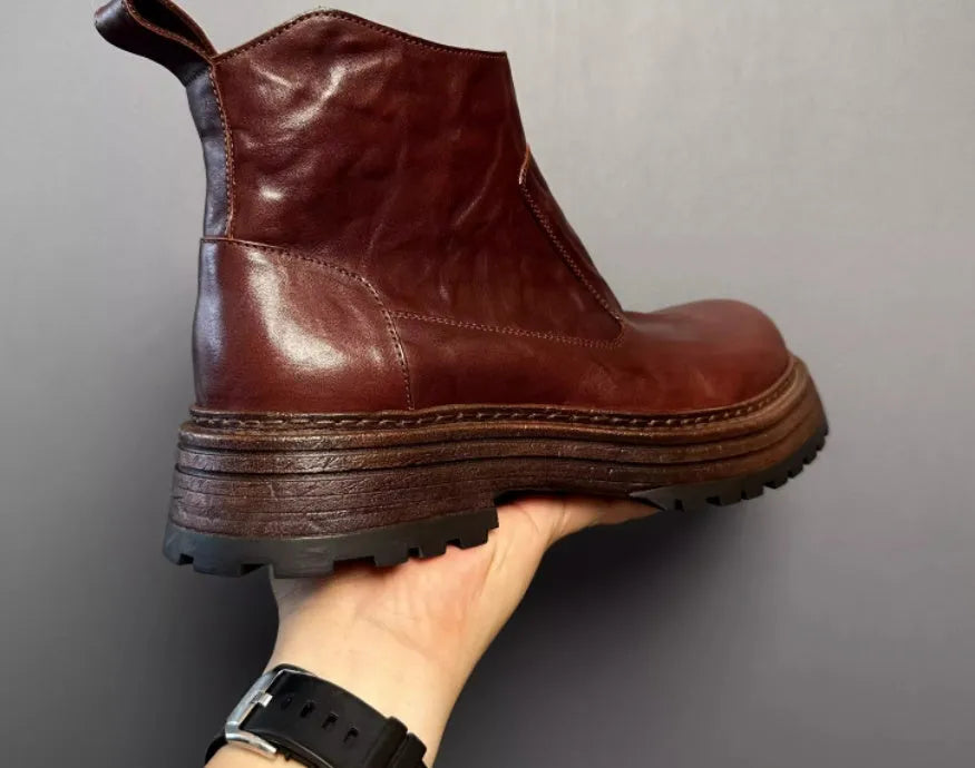 Retro Chelsea men's winter worker boot, mid-top, horse leather, black, zip closure, rubber sole