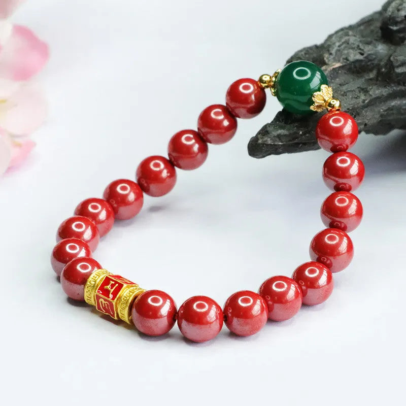 Emperor sandstone six words motto cinnabar bracelet with 8mm purity electroplated construction