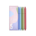 Five candy-colour gel pens with 0.5mm fine point and plastic body on a white background
