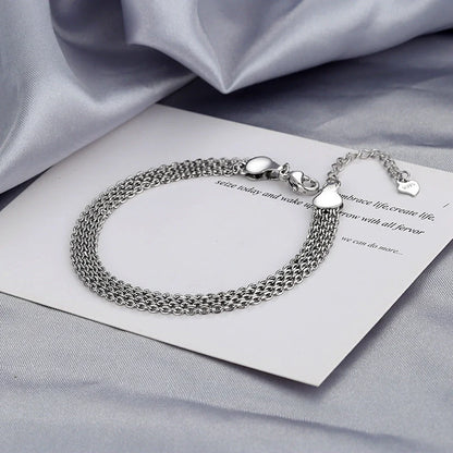 Multi-layer lace woven round beads chain bracelet in white gold color