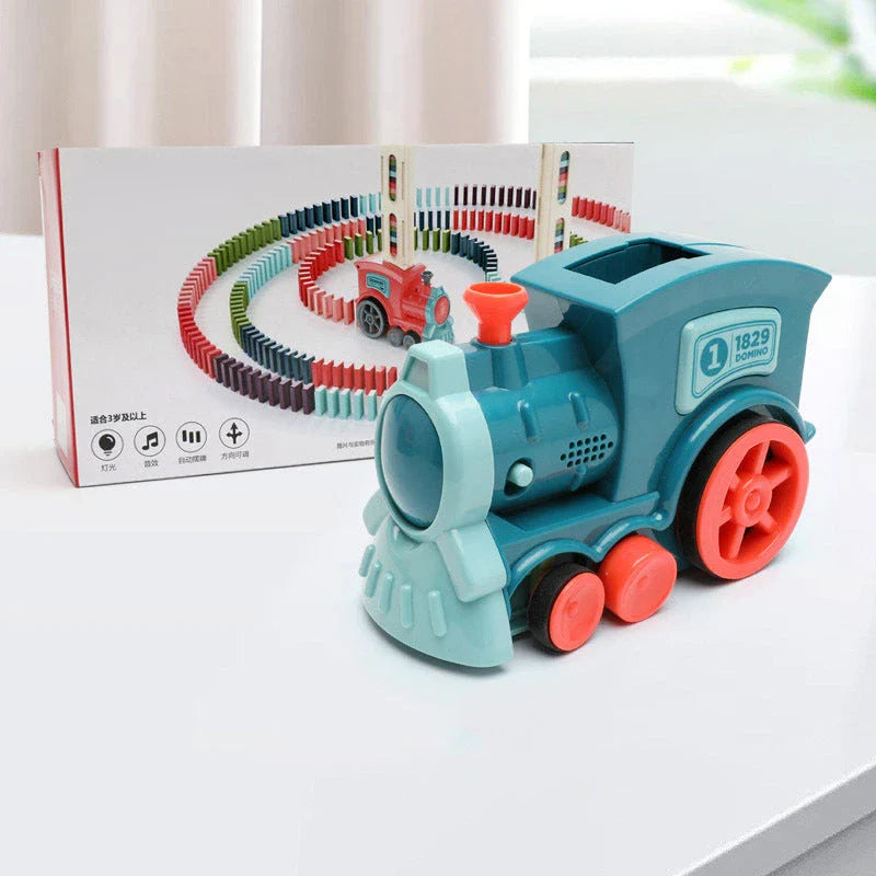 Automatic Domino Building Blocks Train Toy with colorful dominoes and motorized train mechanism