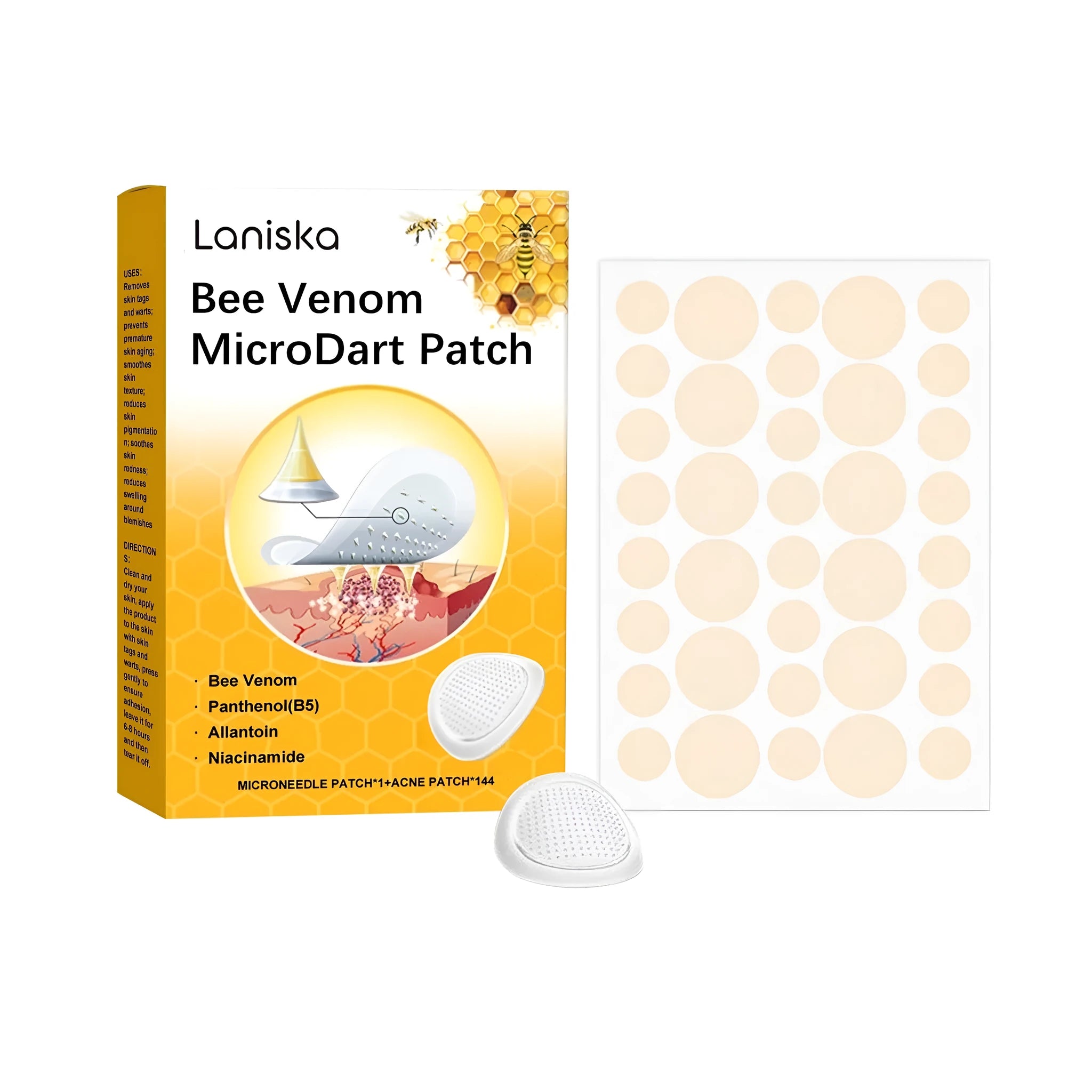 Acne treatment kit with one microdart needle patch and a pack of 144 hydrocolloid patches