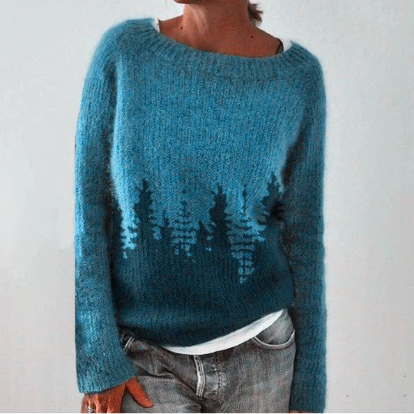 Women's loose multicolor acrylic pullover sweater with round neck, available in various colours and sizes.