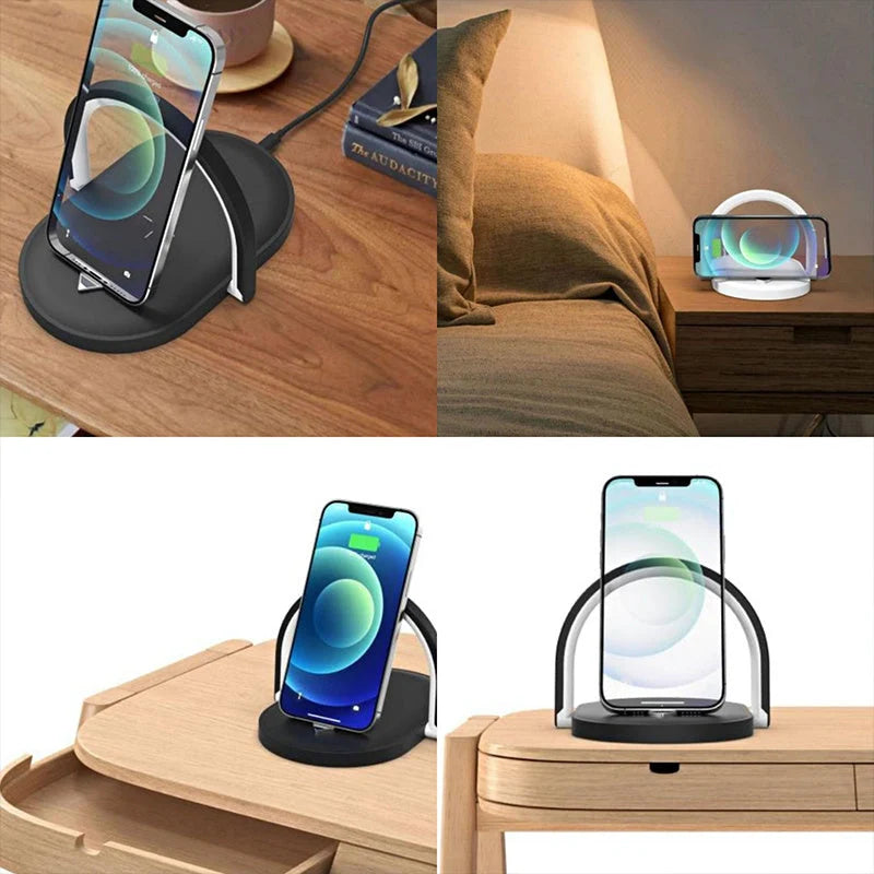 Stonego 3-in-1 Foldable Wireless Charger with adjustable LED night light and phone holder