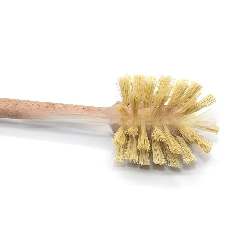 Large beech wood handle cleaning brush with sisal bristles, 34.5cm long, for bottle cleaning