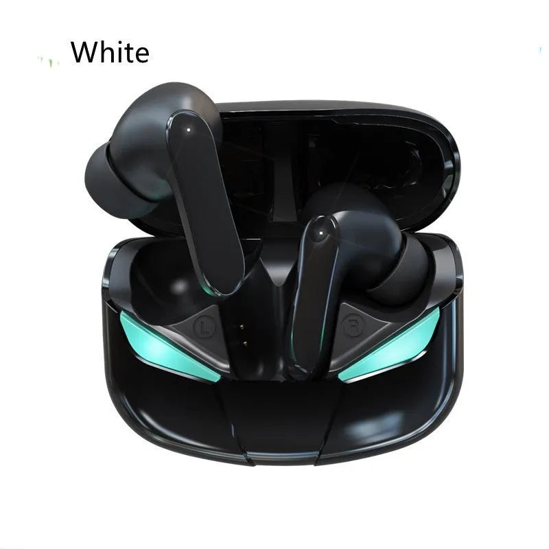 Wireless TWS in-ear sports stereo headphones in neutral-black with bilateral sound and power cord