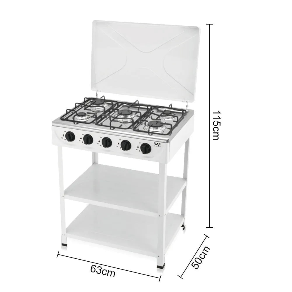 European-style vertical split stove gas cooker with metal rack on white background