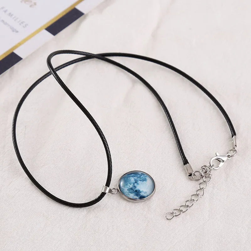 Simple constellation design pendant necklace with luminous alloy detail on a chain with extension.