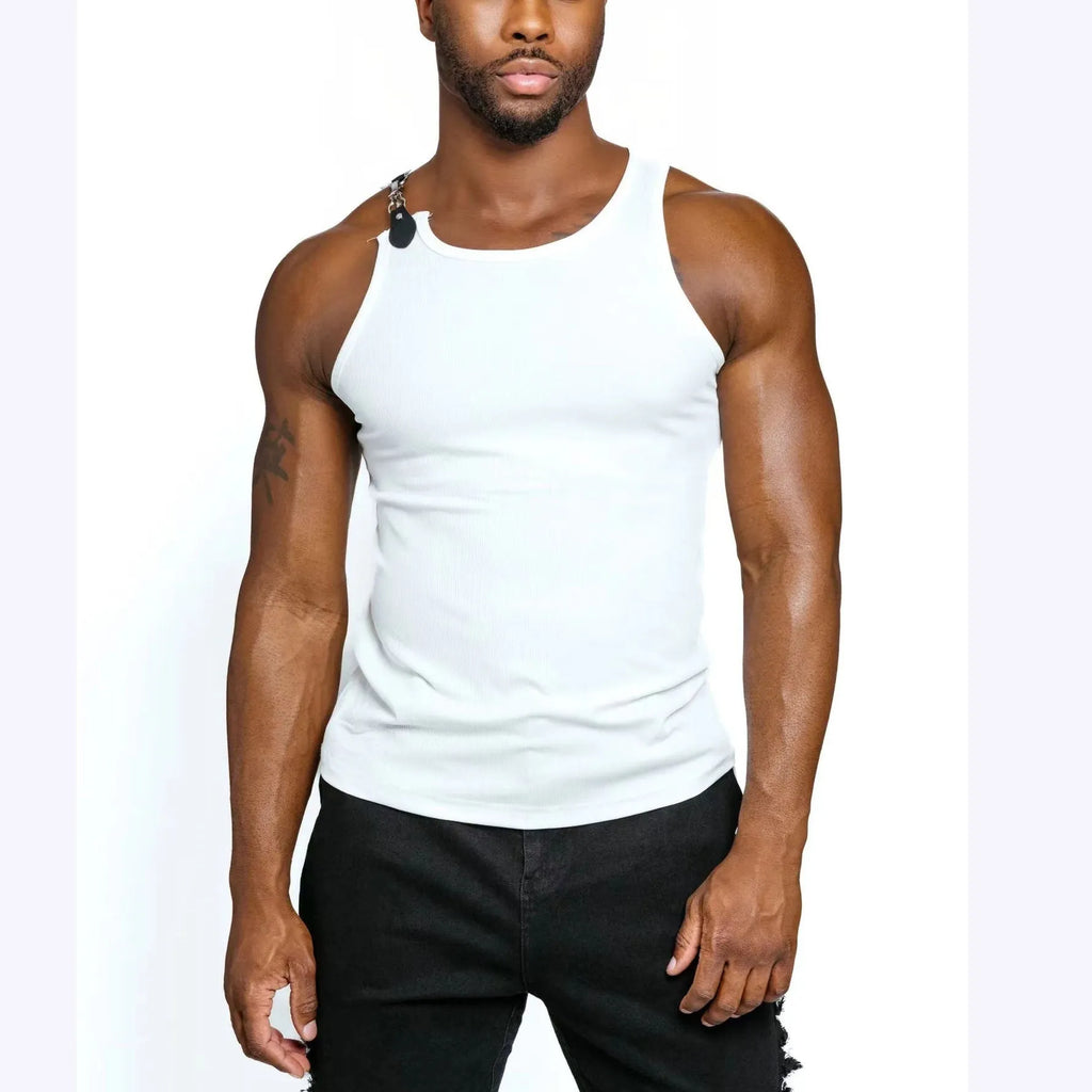 White or black sleeveless cotton blend vest with tight fit for summer wear