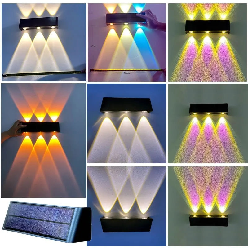 Solar outdoor wall light with 6 LED beads, aluminium alloy shell, IP44, 260x60x70mm