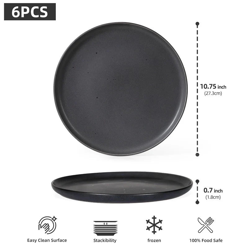 Set of 6 ceramic plates for steak, salad, and more, microwave and dishwasher safe