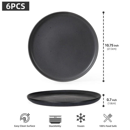 Set of 6 ceramic plates for steak, salad, and more, microwave and dishwasher safe