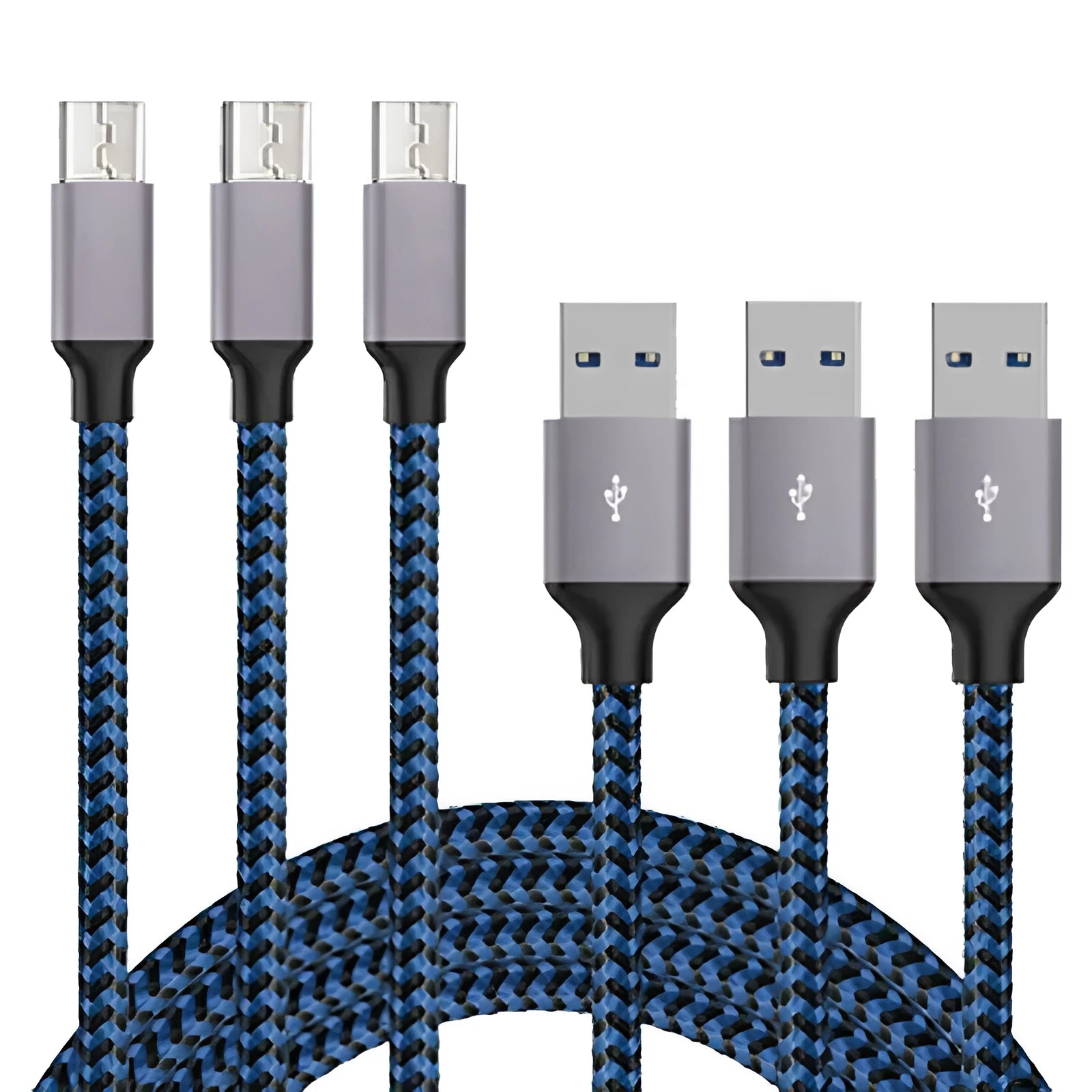 Braided Micro USB fast charging cable for Android phones in black and white colour
