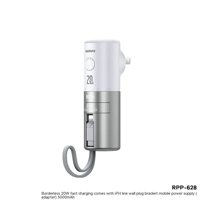 20W fast charge mobile power supply with built-in cable, 5000mAh, ABS PC, compact 150x75x46mm