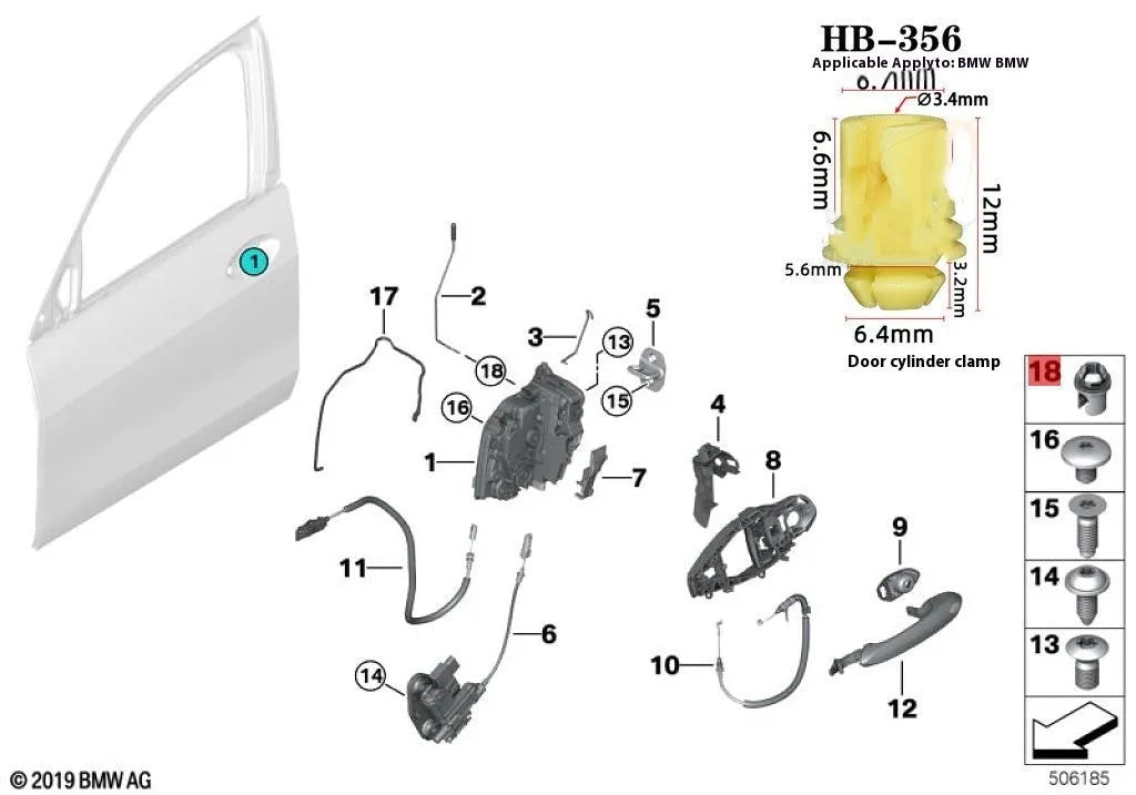 Yellow car door lock anti-loosening buckle for BMW multiple models single unit