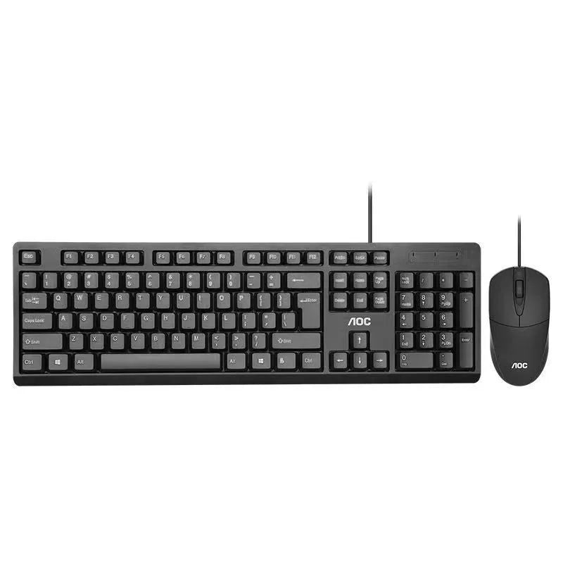 Black wired USB keyboard and mouse set KM160 with 1.5m cables on a desk