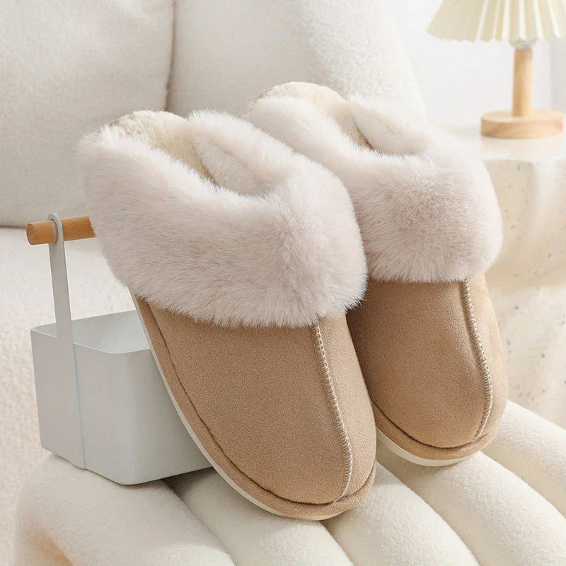 Cozy plush home slippers in a variety of colors, featuring a soft lining and non-slip sole for maximum comfort and traction