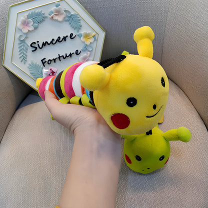 28cm green caterpillar sound toy with molar plush texture for dogs and cats, noil cloth exterior