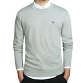 Men's cotton knitted round neck long sleeve sweater pullover in grey colour on plain background